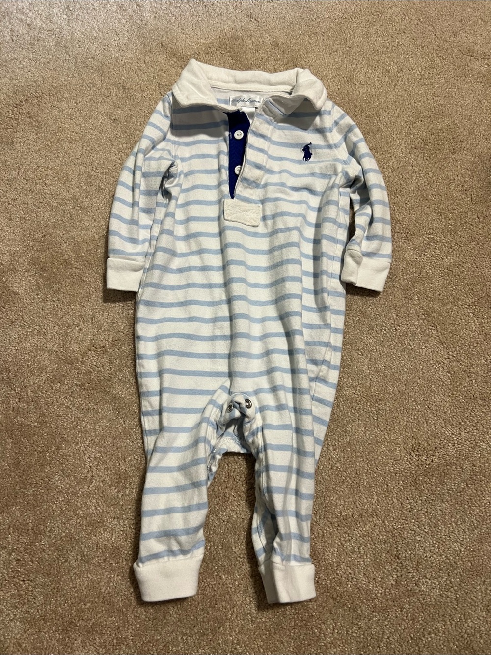 Ralph Lauren Blue White Striped Collared Oufit size 9 months